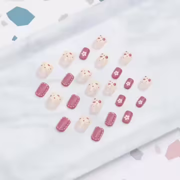 雪糕流心磚紅花朵亮面×穿戴式手指甲片×二十四入