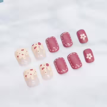 雪糕流心磚紅花朵亮面×穿戴式手指甲片×二十四入