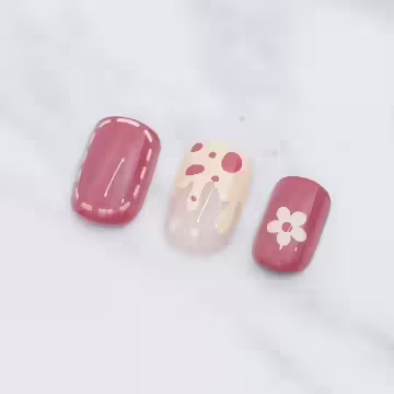 雪糕流心磚紅花朵亮面×穿戴式手指甲片×二十四入