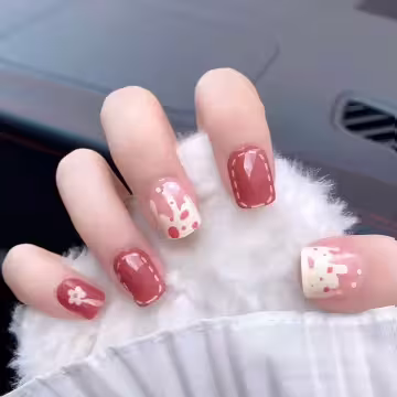 雪糕流心磚紅花朵亮面×穿戴式手指甲片×二十四入