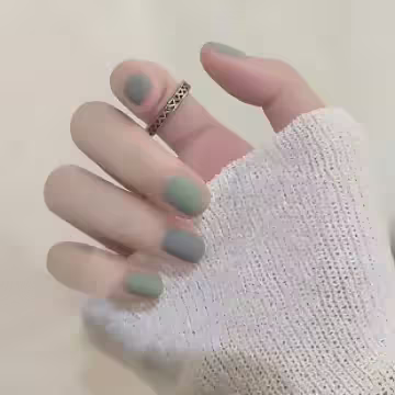 薄荷綠奶奶灰跳色霧面×穿戴式手指甲片×二十四入