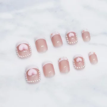 珍珠圍繞愛心粉色亮面×穿戴式手指甲片×二十四入.avif