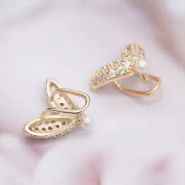 魚尾愛心晶鑽珍珠×U型耳骨夾