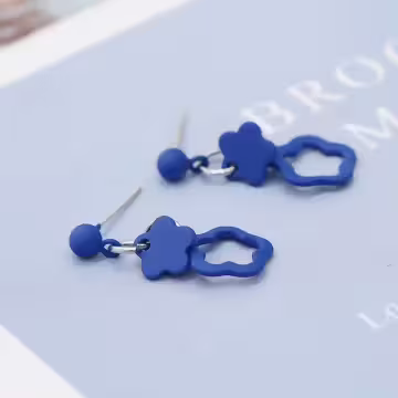 克萊因藍小花朵×吊墜耳環