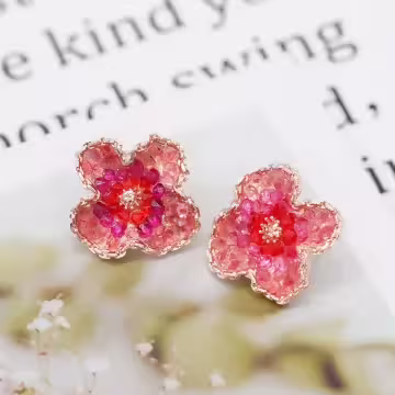 粉紫晶漸變色小花×耳環