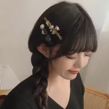 小熊黑玫瑰花朵×五套件髮夾組