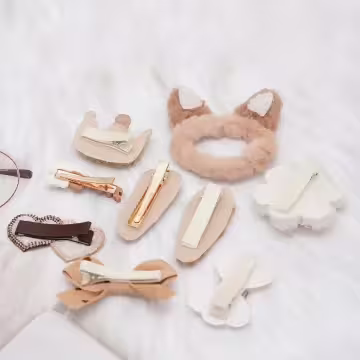 皇冠貓耳大白花×九套件髮夾髮束組