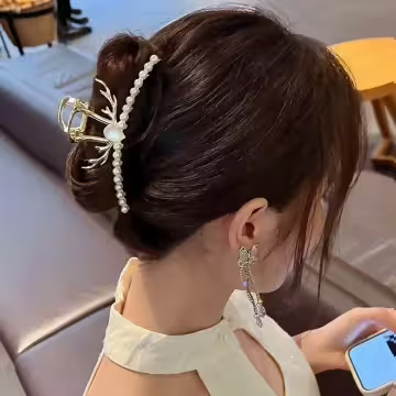 鹿角珍珠貓眼石×鯊魚髮夾