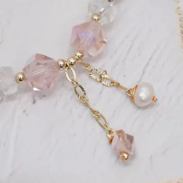 甜粉燦金垂墜珍珠×固定式串珠手鍊.avif
