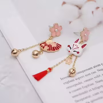 櫻花摺扇小狐狸×不對稱吊墜耳環