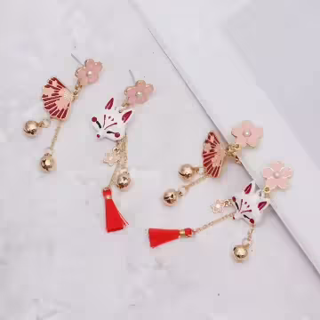 櫻花摺扇小狐狸×不對稱吊墜耳環
