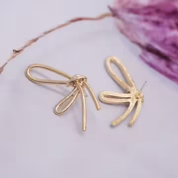 金屬晶鑽蝴蝶結線條×不對稱耳環