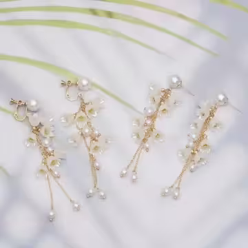 鈴蘭花搖曳珍珠×螺旋耳夾
