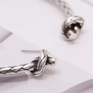 925銀飾×雙頭打結繩索×開口手環
