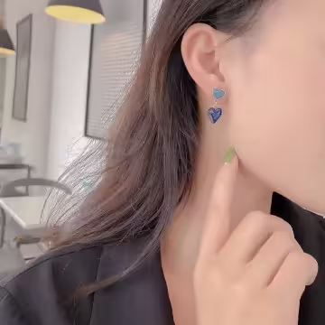 黛藍雙心×吊墜耳環