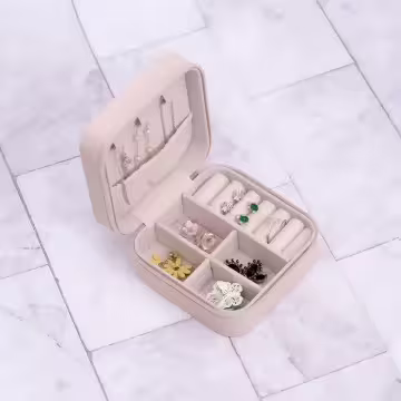 細紋皮革×拉鍊飾品盒×嫩粉