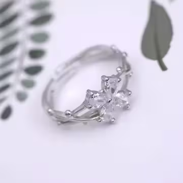 925銀飾×晶鑽四葉幸運草×開口戒指