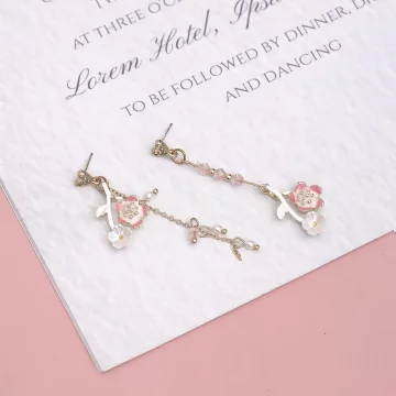 長款粉櫻桃花流蘇×不對稱吊墜耳環.avif