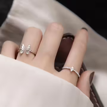 蝴蝶小葉×二套件開口戒指組