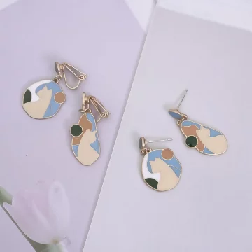 抽象藝術軟陶圓片×吊墜耳環×共四色.avif