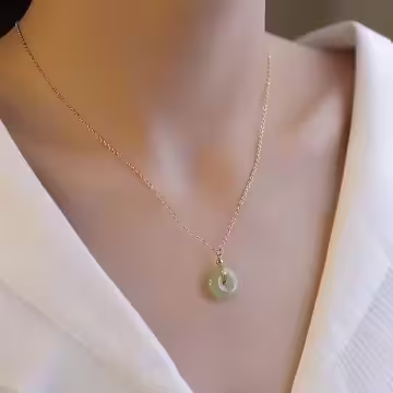 綠古典簡約平安扣×抽拉鎖骨項鍊
