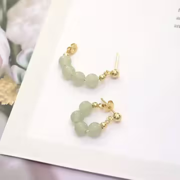 綠玉串珠×後掛式耳環×共二色