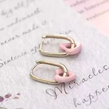 橢圓鏤空粉心×耳扣