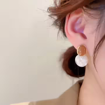 咖色雙橢圓大理石紋×吊墜耳環