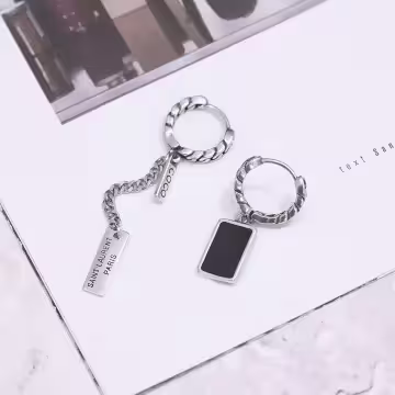 黑長方鍊條字母×吊墜耳扣