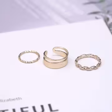 鎖鍊簡約指環×七套件戒指組×金色