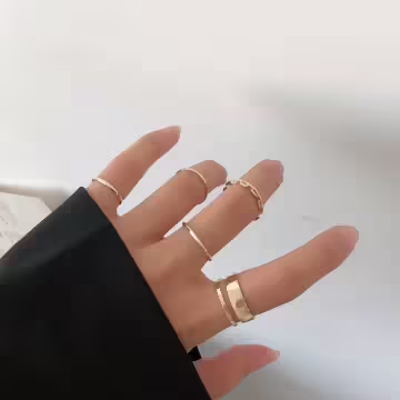 鎖鍊簡約指環×七套件戒指組×金色