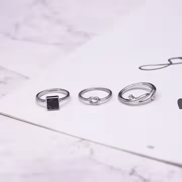 銀方塊大理石紋扭轉×六套件戒指組