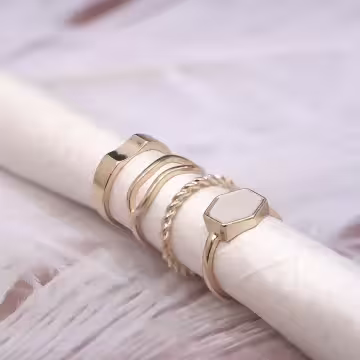 金六角白貝不規則×四套件戒指組