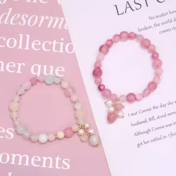 少女風垂墜珍珠流蘇×固定式串珠手鍊×共二色