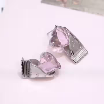 糖果紙粉晶愛心×不對稱吊墜耳環