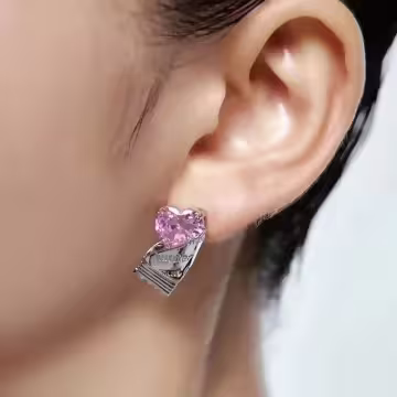 糖果紙粉晶愛心×不對稱吊墜耳環