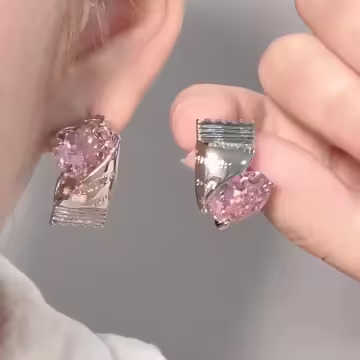 糖果紙粉晶愛心×不對稱吊墜耳環