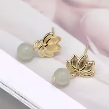 金蓮花綠珠&times;吊墜耳環