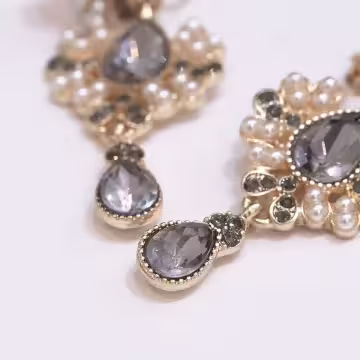 鐵灰晶鑽巴洛克珍珠×吊墜耳環