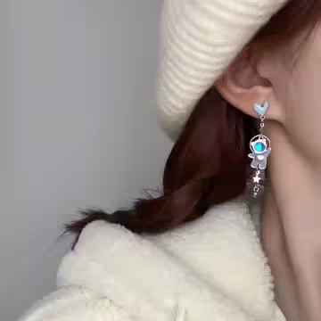 藍心小熊太空人×吊墜耳環