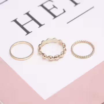 極簡金屬波堤×七套件戒指組×金色