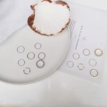 極簡金屬波堤×七套件戒指組×金色.avif