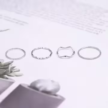 極簡金屬波堤×七套件戒指組×銀色