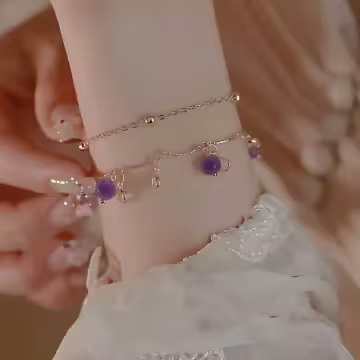 紫珠流蘇圓珠×雙層手鍊