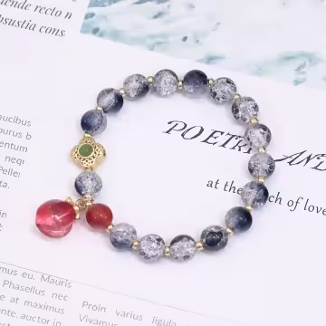 深藍爆晶糖心蜜桃×固定式串珠手鍊