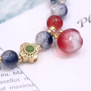 深藍爆晶糖心蜜桃×固定式串珠手鍊
