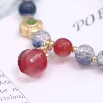 深藍爆晶糖心蜜桃×固定式串珠手鍊