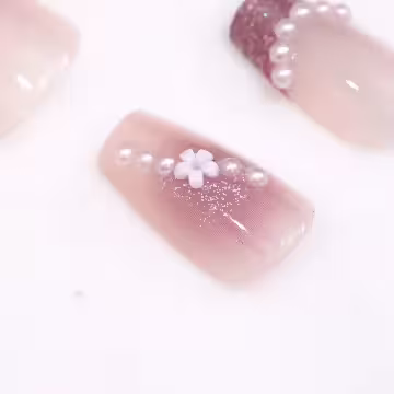 法式閃粉珍珠亮面×穿戴式手指甲片×二十四入