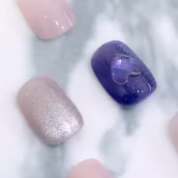 藍粉星月奇緣亮面×穿戴式手指甲片×二十四入