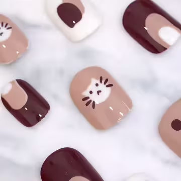 咖啡塗鴨貓咪亮面×穿戴式手指甲片×二十四入